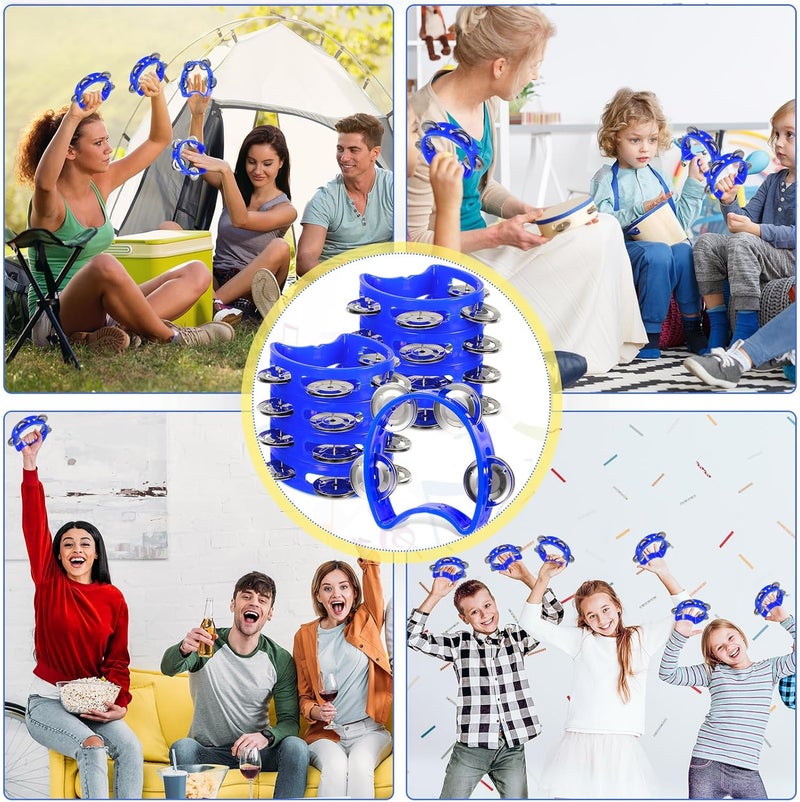Lukmaa 12 Pcs Plastic Percussion Tambourine with 4 Bells Rhythm Musical Instruments for Adults Hand Tambourine Hand Held Percussion Drum for Party Kindergarten Family School Supplies (Blue) - Image 4